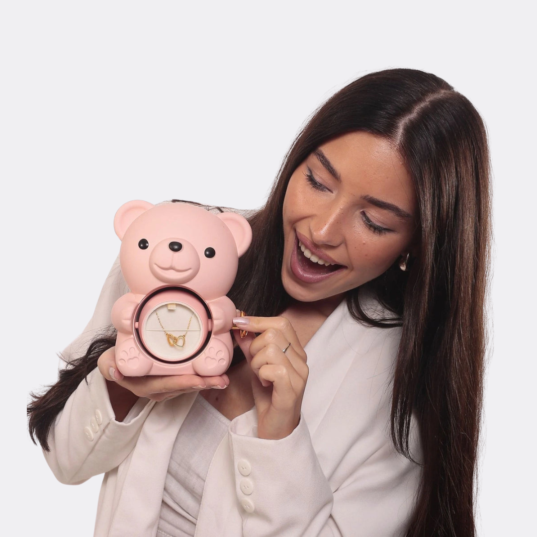 Urso com Rosa Eterna & Colar Personalizado