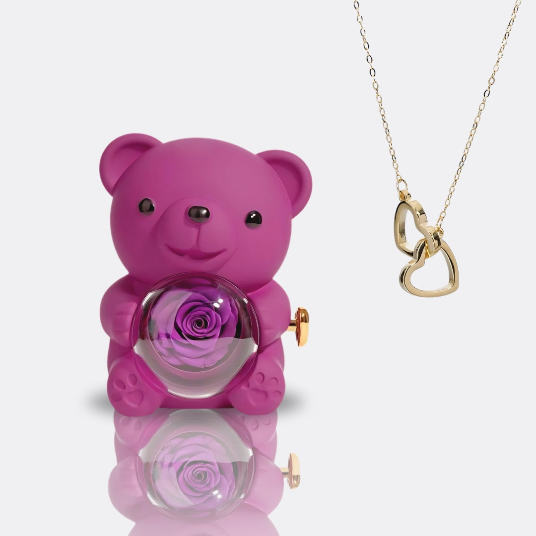 Urso com Rosa Eterna & Colar Personalizado