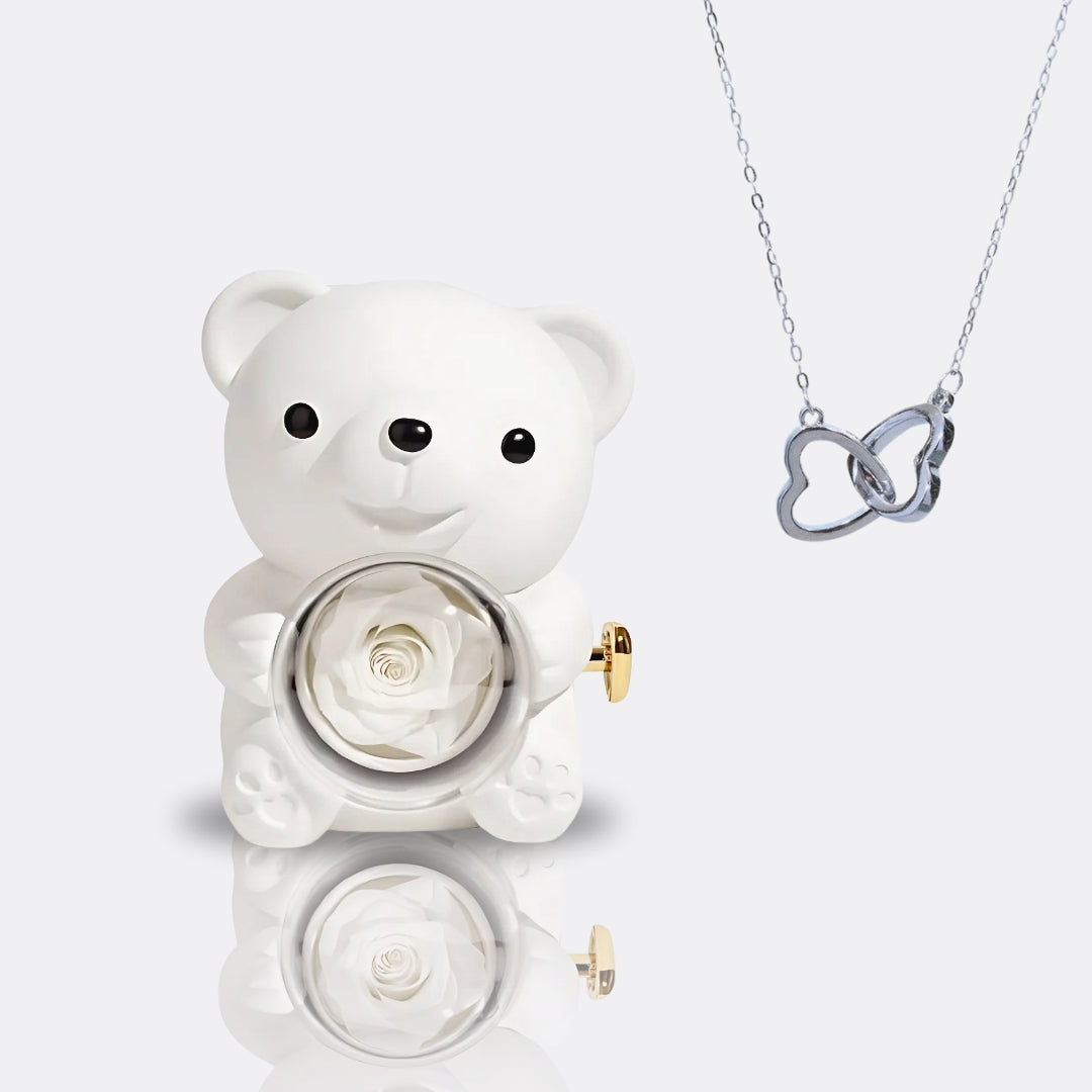 Urso com Rosa Eterna & Colar Personalizado