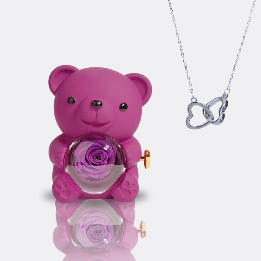 Urso com Rosa Eterna & Colar Personalizado