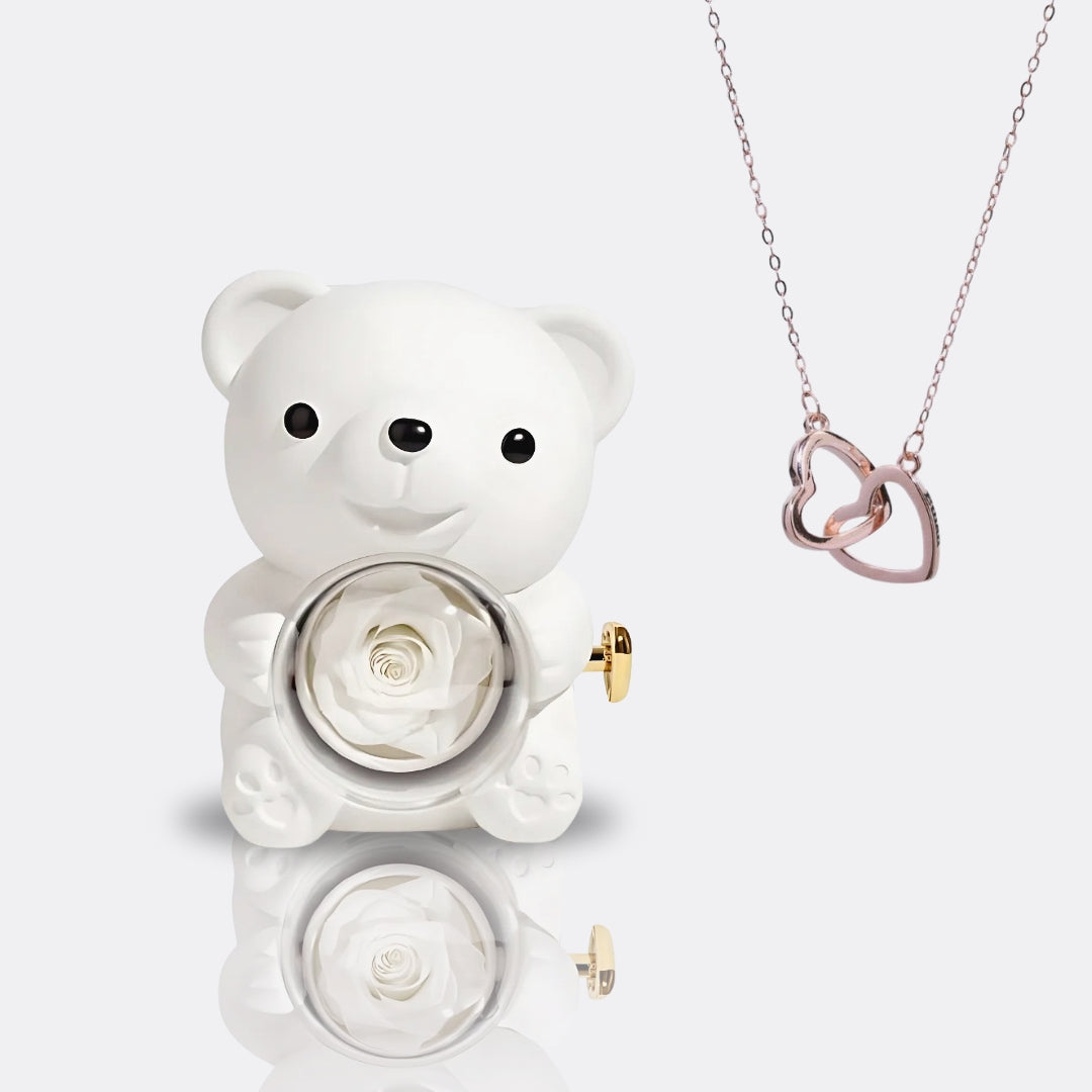 Urso com Rosa Eterna & Colar Personalizado