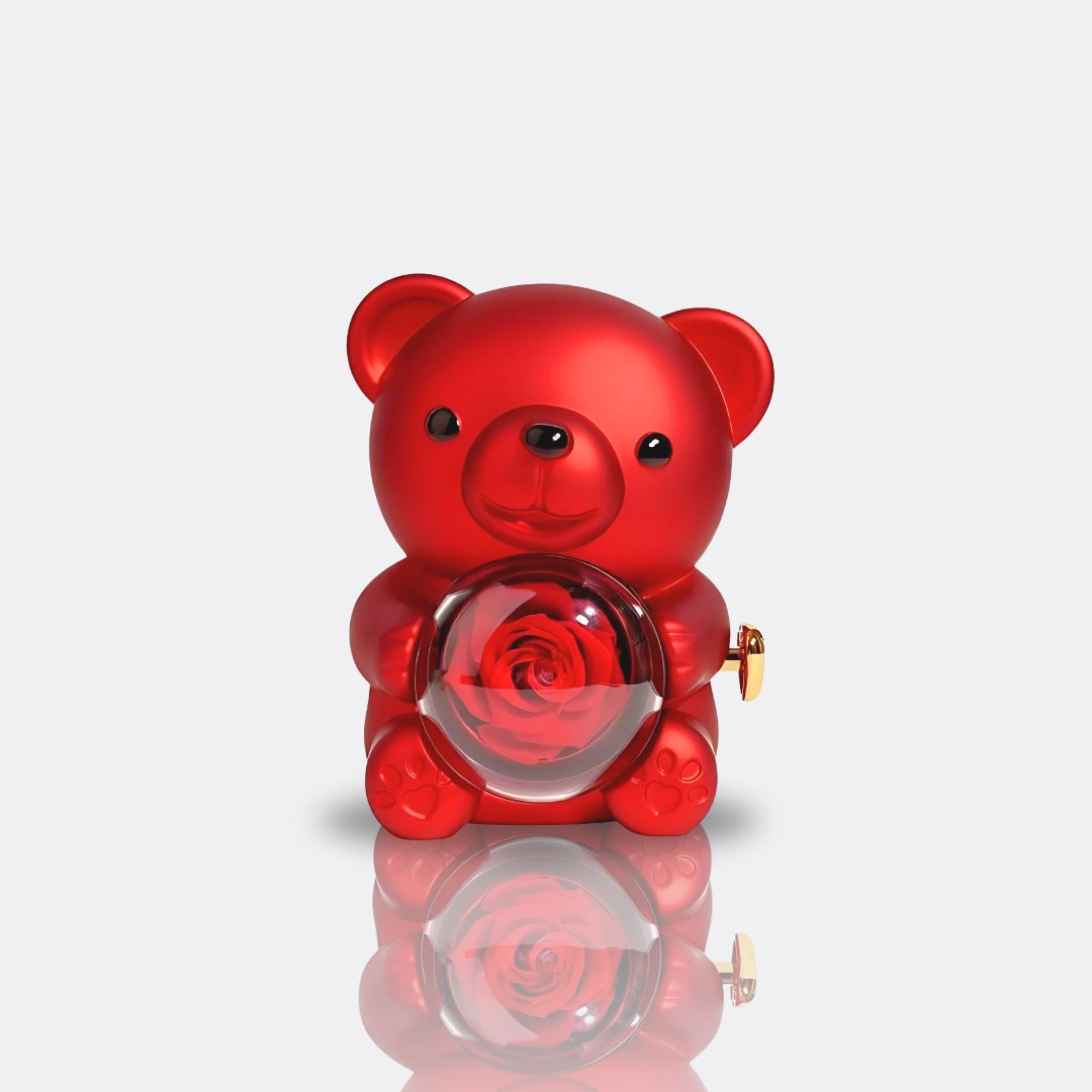 Urso com Rosa Eterna & Colar Personalizado