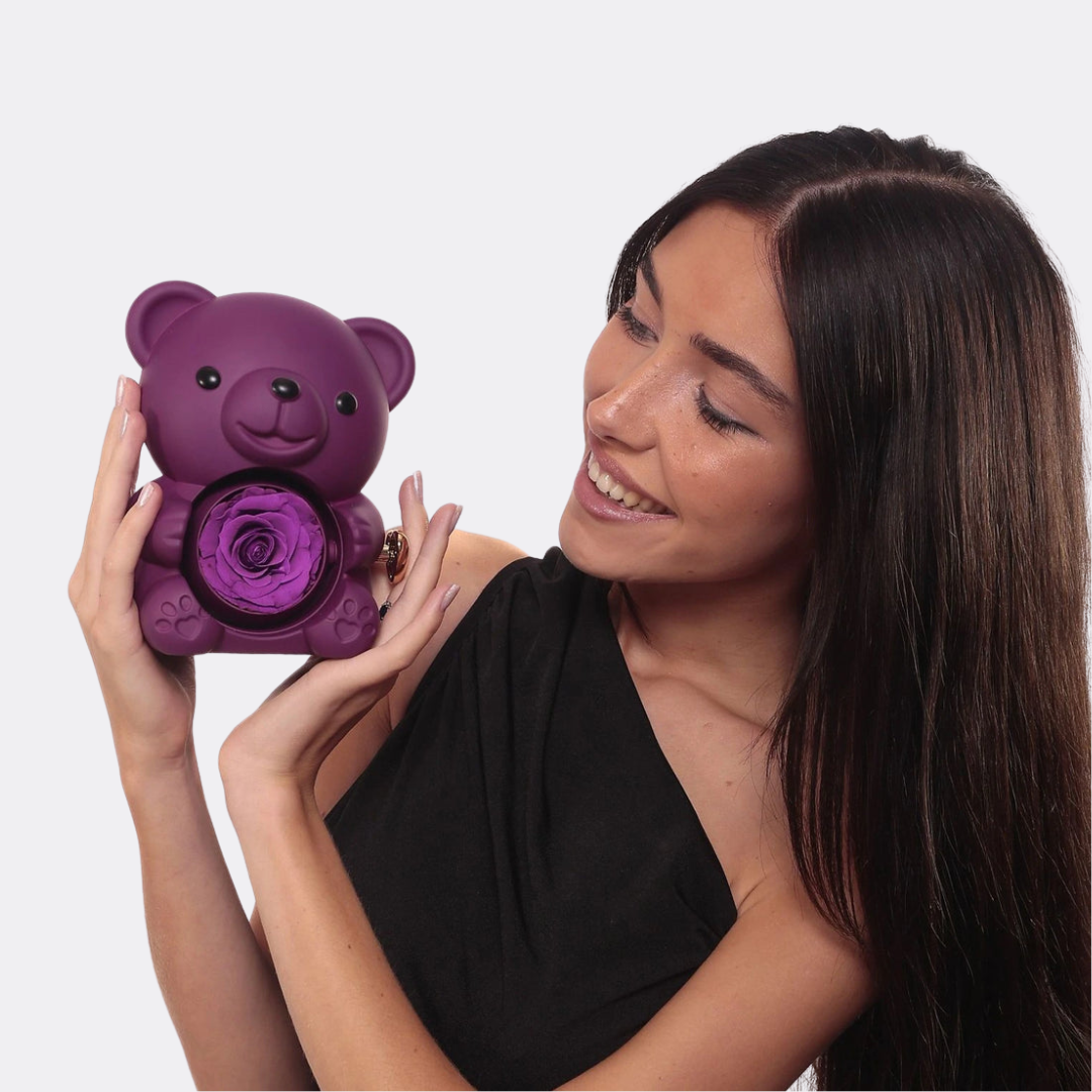 Urso com Rosa Eterna & Colar Personalizado