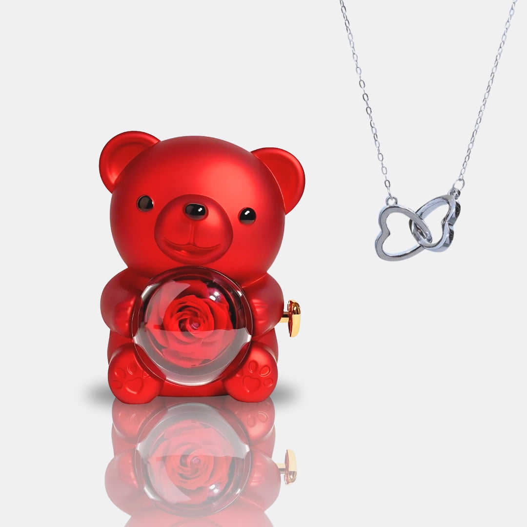 Urso com Rosa Eterna & Colar Personalizado