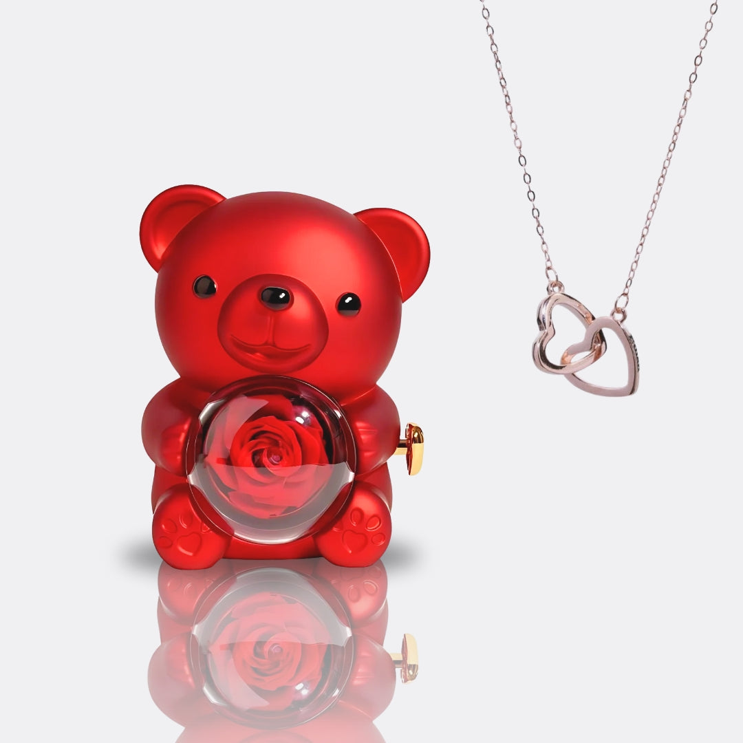 Urso com Rosa Eterna & Colar Personalizado