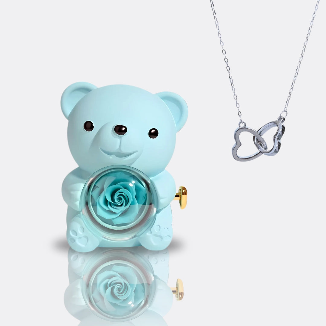 Urso com Rosa Eterna & Colar Personalizado