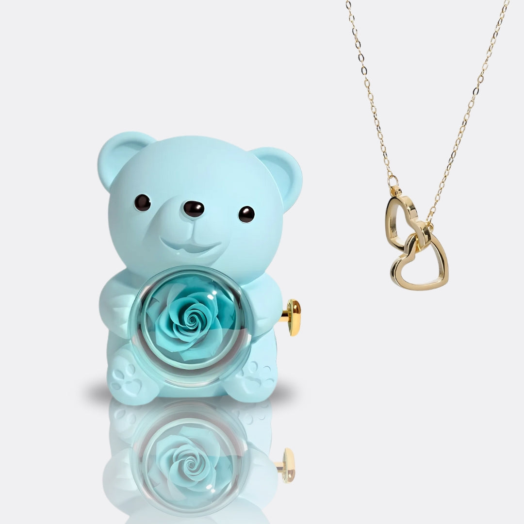 Urso com Rosa Eterna & Colar Personalizado