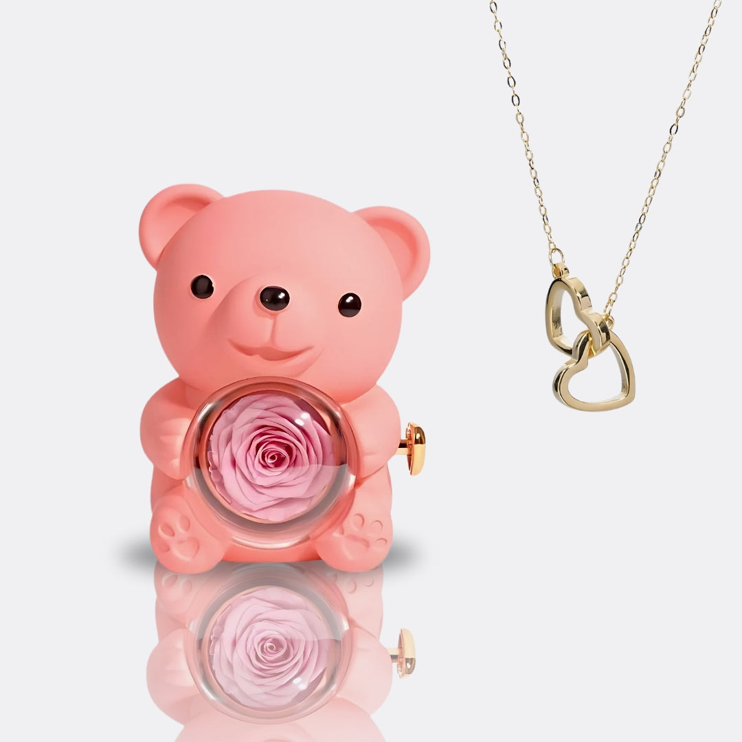 Urso com Rosa Eterna & Colar Personalizado