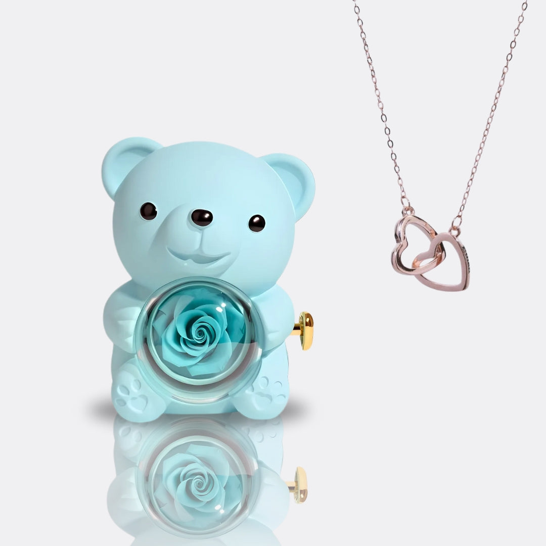 Urso com Rosa Eterna & Colar Personalizado