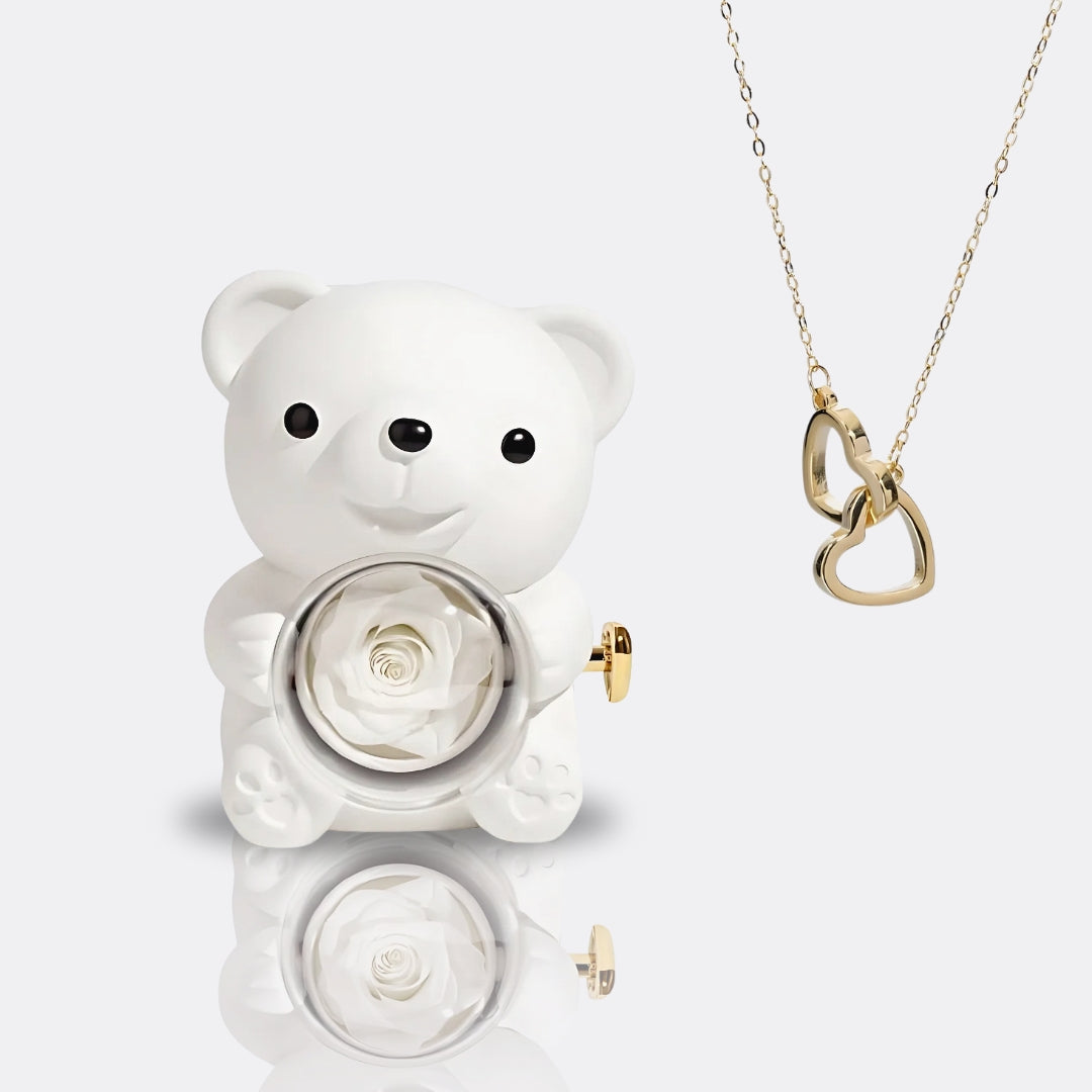 Urso com Rosa Eterna & Colar Personalizado