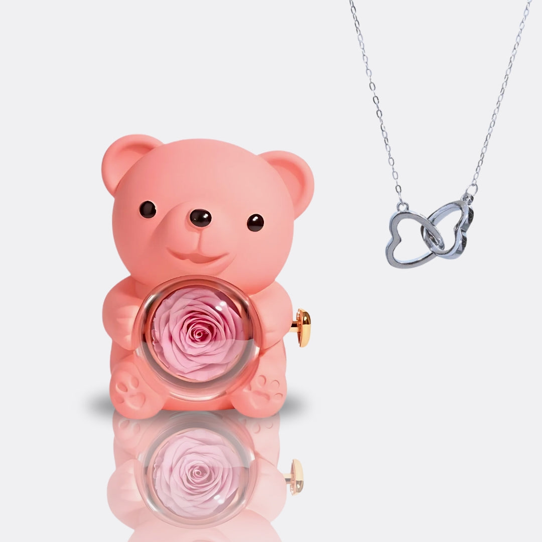 Urso com Rosa Eterna & Colar Personalizado